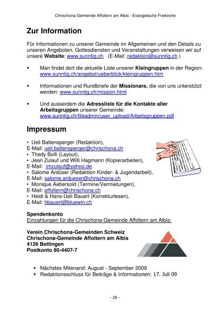 Diese Ausgabe herunterladen - Chrischona Gemeinde Affoltern