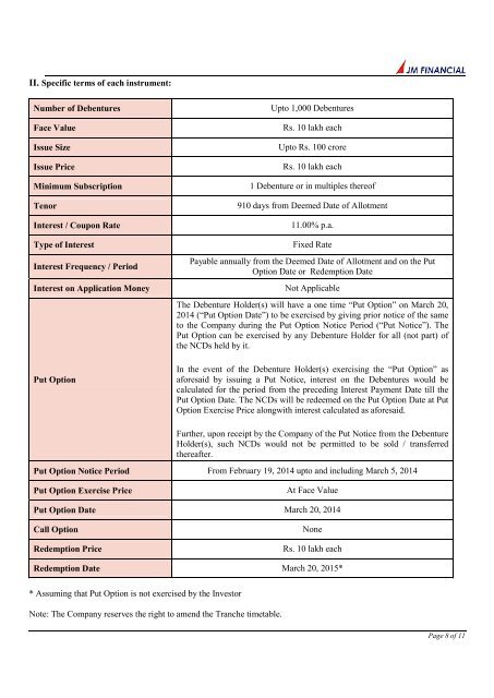 JM FINANCIAL PRODUCTS LIMITED - Bombay Stock Exchange