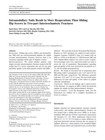 Intramedullary Nails Result in More Reoperations Than Sliding Hip ...