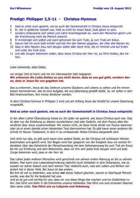 Predigt: Philipper 2,5-11 - Christus-Hymnus