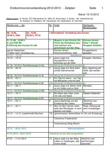 Erstkommunionvorbereitung 2012-2013 - Zeitplan Seite 1