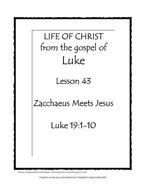 Lesson 43: Zacchaeus Meets Jesus - Mission Arlington