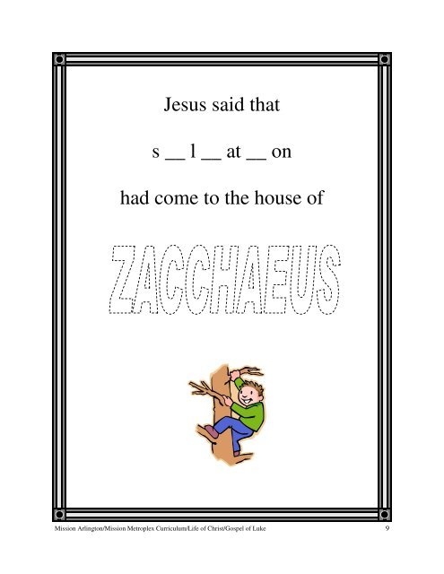 Lesson 43: Zacchaeus Meets Jesus - Mission Arlington
