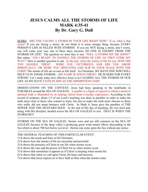 Jesus Calms All The Storms Of Life Mark 4 35 41 By Dr Jesus Calms All The Storms Of Life Mark 4 35 41 By Dr