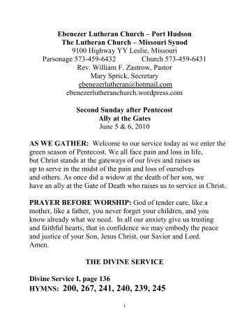 Today's Bulletin - Ebenezer Lutheran Church