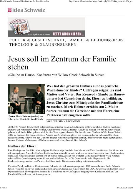 Idea Schweiz: Jesus soll im Zentrum der Familie - verein-web.ch