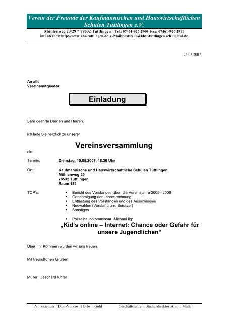 Einladung Vereinsversammlung