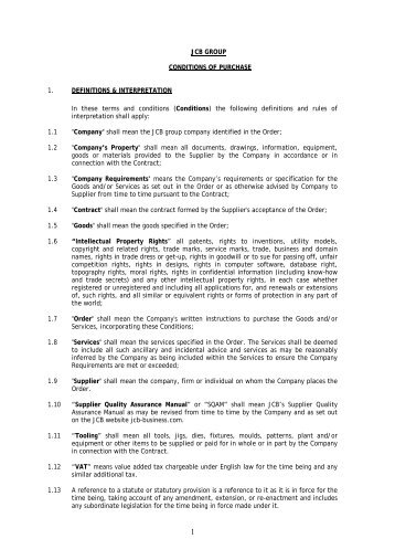 JCB GROUP CONDITIONS OF PURCHASE 1. DEFINITIONS ...