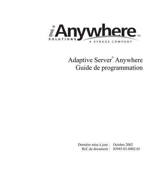 Adaptive Server Anywhere Guide de programmation - Sybase