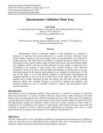 Questionnaire Validation Made Easy - EuroJournals