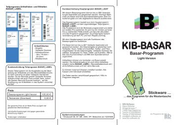 Programminhalt KIB-BASAR Light-Version A - KIB-Software