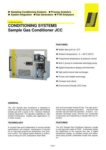 CONDITIONING SYSTEMS Sample Gas Conditioner JCC