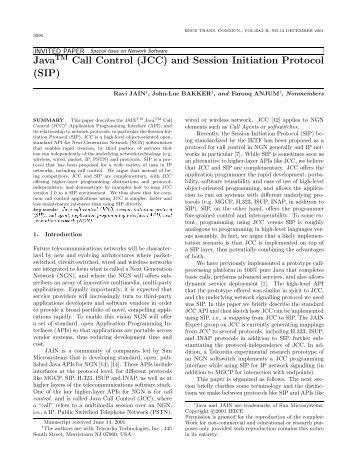 Java Call Control (JCC) and Session Initiation Protocol - Ravi Jain's ...