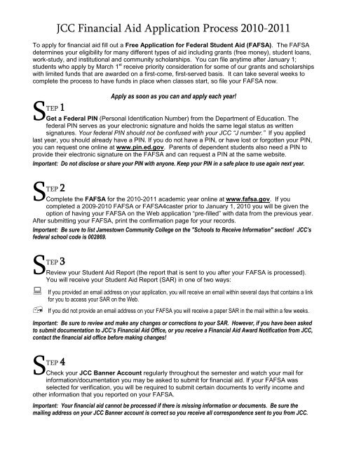 Jcc Financial Aid Application Process Jamestown Community
