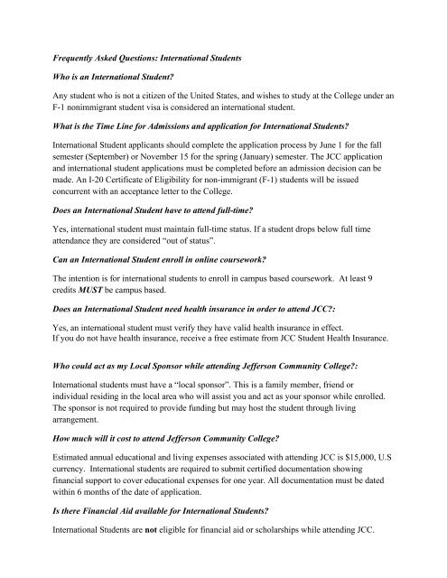 International Student Application - Jefferson Community College