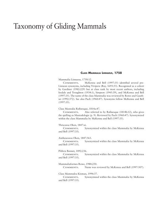 Gliding Mammals: Taxonomy of Living and Extinct Species