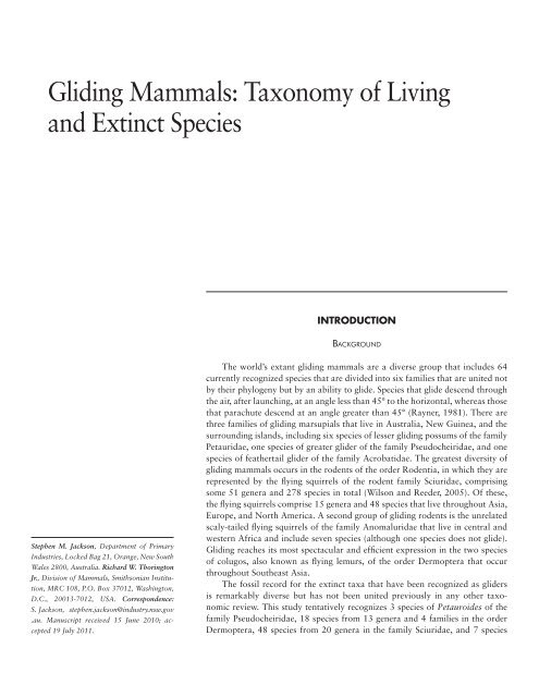 Gliding Mammals: Taxonomy of Living and Extinct Species