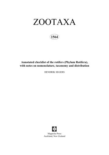 Zootaxa,Annotated checklist of the rotifers (Phylum Rotifera...