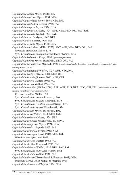 Zootaxa,Annotated checklist of the rotifers (Phylum Rotifera...