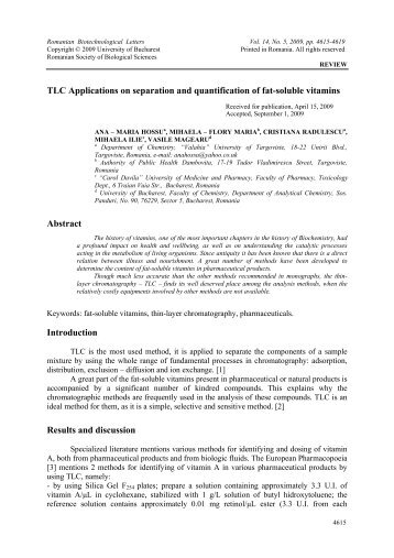 TLC Applications on separation and quantification of fat - Romanian ...
