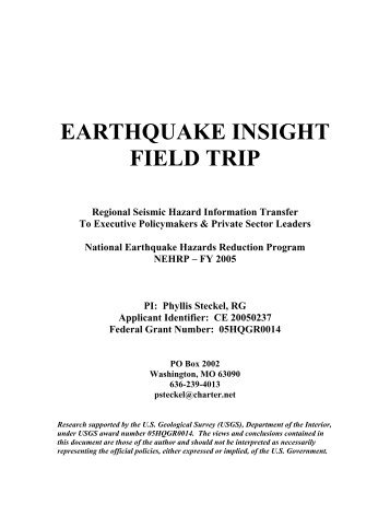 Earthquake Insight Field Trip - Earthquake Hazards Program - the ...