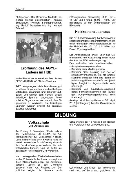 Amtliche Nachrichten Ausgabe 6/2011 - Marktgemeinde Ybbsitz