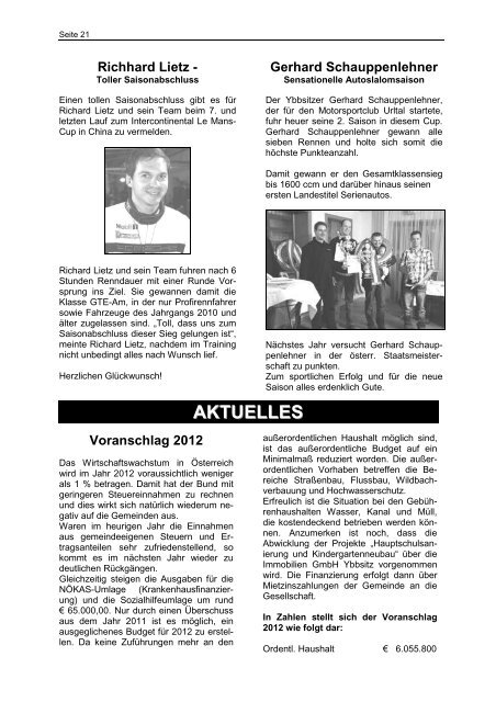 Amtliche Nachrichten Ausgabe 6/2011 - Marktgemeinde Ybbsitz