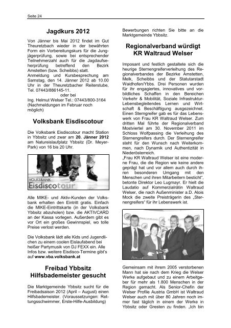 Amtliche Nachrichten Ausgabe 6/2011 - Marktgemeinde Ybbsitz