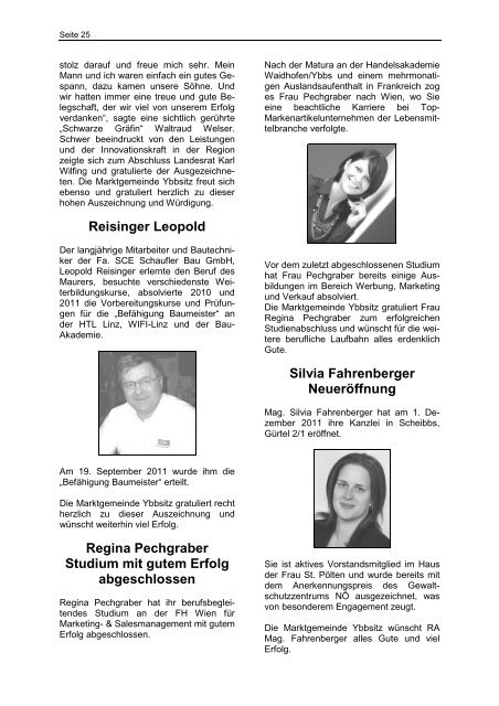 Amtliche Nachrichten Ausgabe 6/2011 - Marktgemeinde Ybbsitz