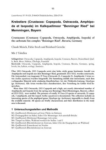 Krebstiere (Crustacea: Copepoda, Ostracoda, Amphipo ... - FaunaItalia