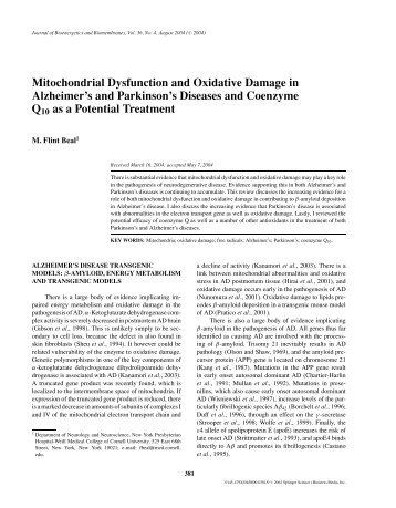 Mitochondrial Dysfunction and Oxidative Damage in Alzheimer's ...