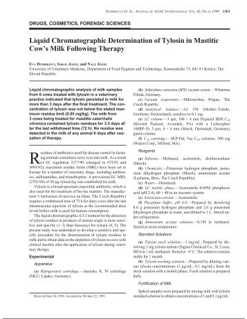 Liquid Chromatographic Determination of Tylosin in Mastitic Cow's ...