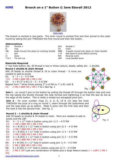 1" Button Brooch - Tatting Patterns by Jane Eborall - Freeservers