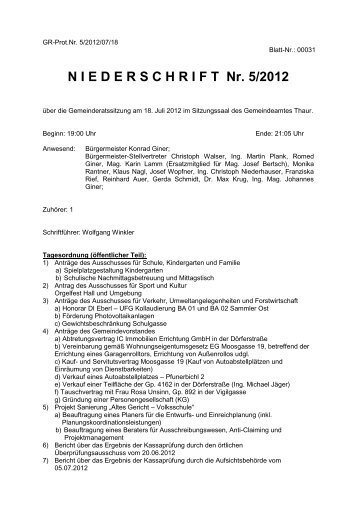 Gemeinderatsprotokoll 18.07.2012 (267 KB ... - Thaur - Land Tirol