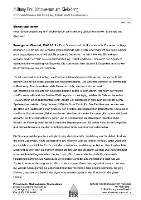 Pressemitteilung als PDF - Freilichtmuseum am Kiekeberg