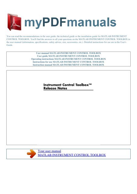 User manual MATLAB INSTRUMENT CONTROL TOOLBOX