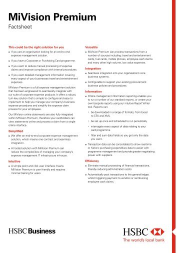 MiVision Premium factsheet - Business banking - HSBC