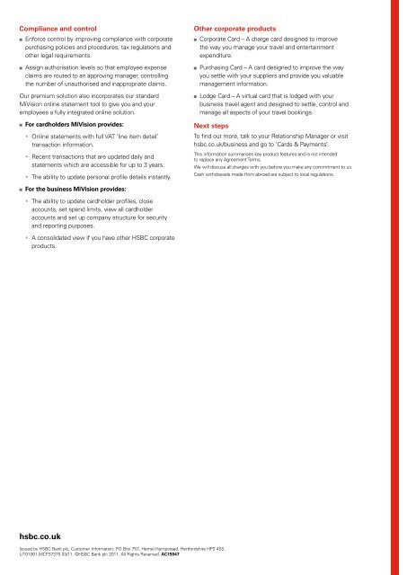 MiVision Premium factsheet - Business banking - HSBC