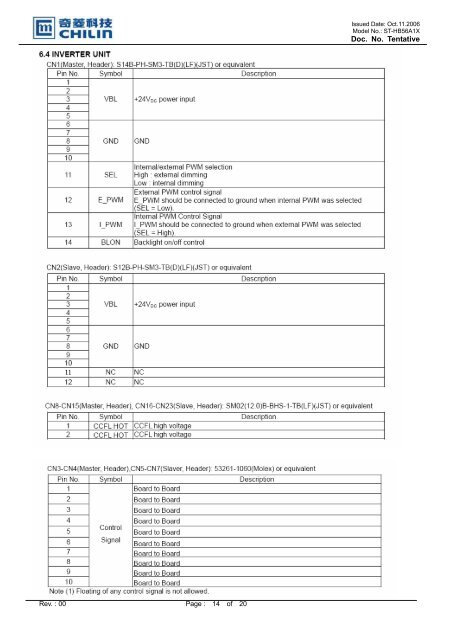 Engineer Specification Model No.: ST-HB56A1X