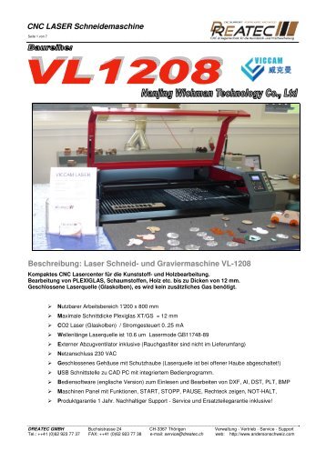 Laser Schneid- und Graviermaschine VL-1208 - CNC Kunststoff