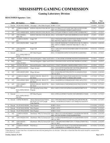 Rescinded Firmware - Mississippi Gaming Commission