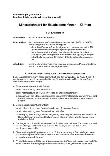 Mindestlohntarif für Hausbesorger/innen – Kärnten