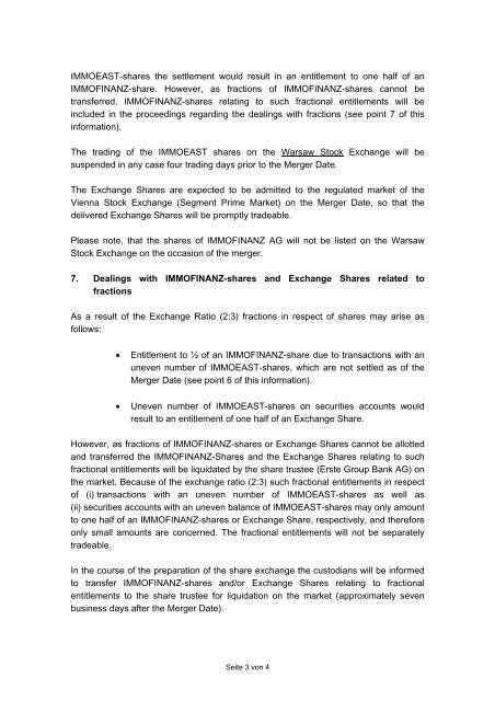Merger of IMMOEAST AG and IMMOFINANZ AG Information to the ...