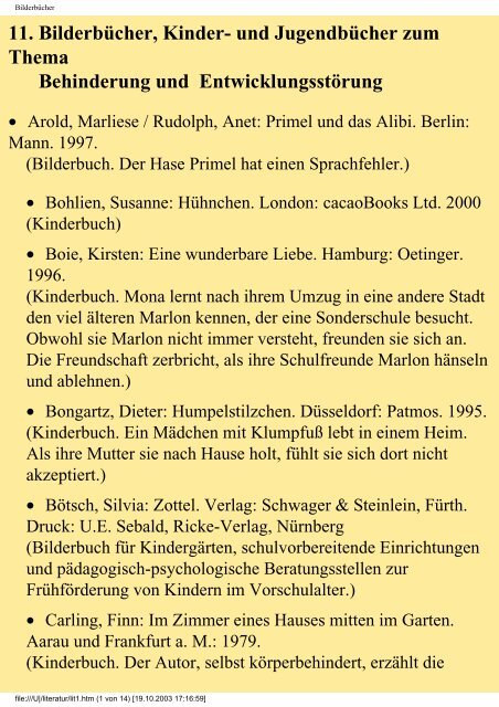 11. Bilderbücher, Kinder- und Jugendbücher zum Thema Behinderung