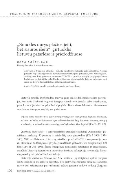 Smuklės durys plačios įeiti, bet siauros išeiti - Lietuvių literatūros ir ...