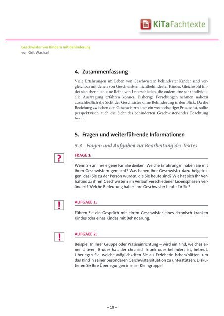 Geschwister von Kindern mit Behinderung - KiTa Fachtexte