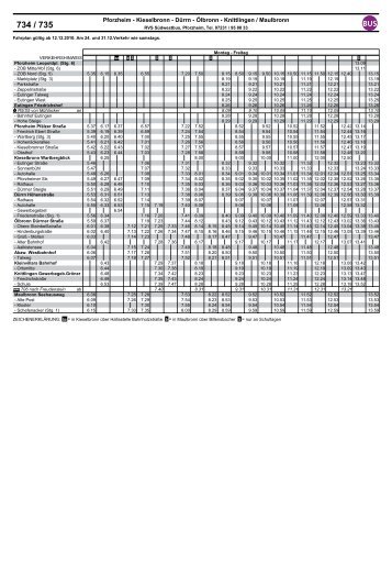 Fahrplan der Linien 734 und 735 - Kieselbronn