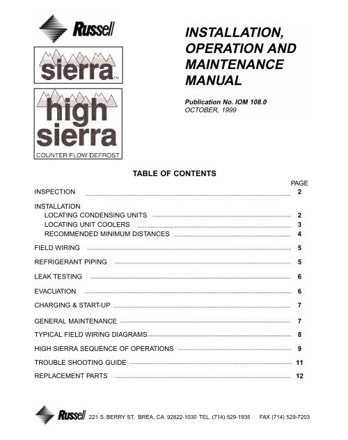 INSTALLATION, OPERATION AND MAINTENANCE MANUAL