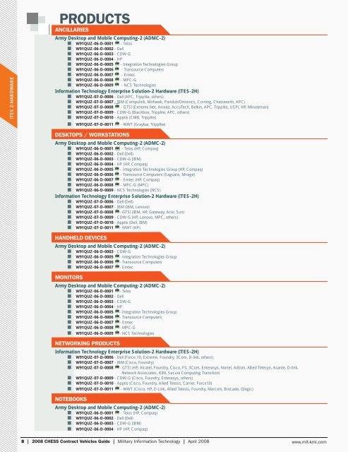 Army CHESS 2008 Contract Vehicles Guide - KMI Media Group