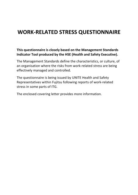 Work Related Stress Questionnaire Ourunion Org Uk
